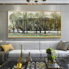Pintura a óleo de paisagem wu guanzhong, pintura para parede de tamanho grande com estampa de arte abstrata para sala de estar 2024 - compre barato
