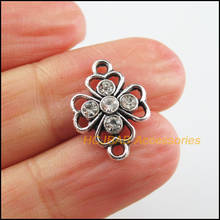 15 New Clover Charms Clear Crystal Flower Pendants Tibetan Silver Color 12.5x17mm 2024 - buy cheap