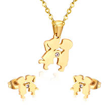 LUXUKISSKIDS Stainless Steel Dubai Wedding Jewelry Sets KISS Crystal Cute Boy Girl Necklace Earrings Jewellery Sets Gold Color 2024 - buy cheap