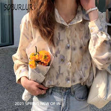 SOBURLUR Chiffon Women's Shirt Blouses 2021 Spring and Summer New Loose Top Floral Blouse Thin Sunscreen Shirt's Oversize Tops 2024 - buy cheap