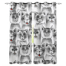 Black And White Cat Window Curtains Cartoon Living Room Kitchen Curtains for Bedroom Left and Right Biparting Open Curtains 2024 - buy cheap