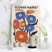 Cartaz de exposição do mercado de flores nórdico vermelho azul flores aquarela impressão poster planta do vintage arte da parede casa decoração do quarto dos miúdos 2024 - compre barato