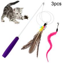 3Pcs Pet Cats Teaser Retractable Wand Feather Worm Bell Replacement Head Play Toy 2024 - buy cheap