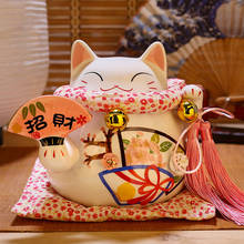 Ornamento cerâmica de gato fortune rosa, 8 polegadas maneki neko caixa de dinheiro decoração de casa feng shui presente lucky cat cofrinho 2024 - compre barato