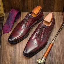 Phenkang masculino formal sapatos de couro genuíno oxford sapatos para homem italiano 2020 vestido sapatos de casamento laços couro sapatos de negócios 2024 - compre barato