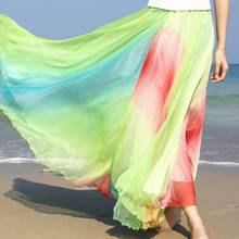 Women long chiffon beach skirts casual patchwork elastic high waist chiffon silk dance skirt ladies bohemian maxi skirt women 2024 - buy cheap