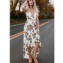 Summer New Women's Dress Sleeveless Printed Backless Irregular Long Dress Sexy Deep V Floral Dress Bohemian Dresses 2024 - buy cheap