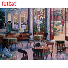 Fatcat pintura de diamante restaurante café quadrado completo broca redonda diy 5d diamante bordado mosaico bordado bordado decoração de casa ae1852 2024 - compre barato