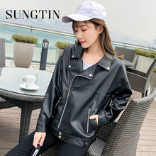 Sungtin Fashion Punk Loose Motorcycle Jacket Women PU Leather Jacket Casual Pockets Turn-down Collar Autumn Coats Outerwear 2024 - buy cheap