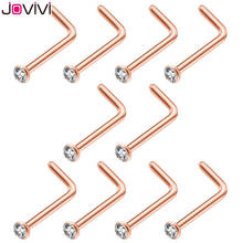 JOVIVI Stainless Steel 3mm Rhinestone 20G Nose Ring Studs Bone Nostril Pin L Shape Bar Body Piercings Jewelry 10 pcs 4 Colors 2024 - buy cheap