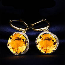 Fashion flower yellow crystal citrine gemstones diamond drop earrings for women 18k gold color jewelry brincos accessories gifts 2024 - buy cheap