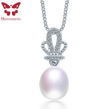 HENGSHENG-collar con colgante de perlas naturales de agua dulce para mujer, corona de Plata de Ley 925, joyería de circón con caja de regalo 2024 - compra barato