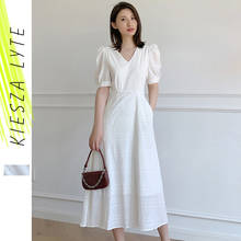 White Dress Women Summer Sexy Puff Sleeve High Wais Midi Female Dresses Elegant Party Ladies Robe 2021 New Clothes 2024 - buy cheap