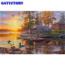 GATYZTORY 60x75cm Oil Painting By Numbers Autumn River Landscape Picture By Number Diy Framed On Canvas Home Decors Artcraft 2024 - buy cheap