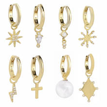 Slovecabin Real 925 Sterling Silver Gold Hoops Pendant Petit Snowflake Drop Earring DIY Huggies Crystal CZ Cross Women Jewelry 2024 - buy cheap