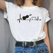 Camiseta feminina verão manga curta estampa guitarra harajuku, camiseta engraçada feminina casual hipster batimento cardíaco, camiseta para mulheres 2024 - compre barato