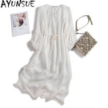 AYUNSUE белое шелковое платье для женщин Весна 2021 Летний комбинезон в горошек миди платье в Корейском стиле; Модные вечерние пляжное платье Vestidos De Verano KJ7145 2024 - купить недорого