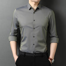 Quanbo marca roupas de alta qualidade masculina magro-ajuste manga longa camisa chambray 6 cores negócios casual camisas de vestido dos homens 2024 - compre barato