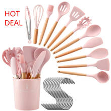 Silicone Kitchen Tools Set Cooking Tools Pink Utensils Set Spatula Shovel Soup Spoon with Wooden Handle Special Heat-resistant 2024 - buy cheap