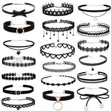 Женское кожаное ожерелье в стиле панк, черное кружевное привлекательное ожерелье до ключицы с подвеской, чокер в готическом стиле, модный дизайн 2021 2024 - купить недорого