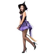 Entrega rápida mulheres halloween cosplay traje de bruxa para adultos meninas halloween traje vampiro bruxa sexy vestido roxo para festa 2024 - compre barato