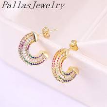 5Pairs  2020 Cz Stud Earrings Colorful Crystal Rainbow Gold Stud Earring Delicate  New Girl Women Jewelry 2024 - buy cheap