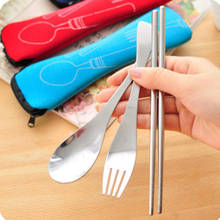 1pcs Lunch green stainless steel chopsticks spoon fork outdoor portable tableware three-piece 2024 - buy cheap