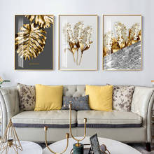 Wall Canvas 3 Panel Print Nordic Golden Leaf Posters Flower White Paintings Picture Home Decor Living Room Modern Art Modular 2024 - buy cheap