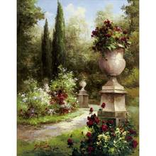Pintura al óleo de paisajes de jardín, obra de arte de lona pintada a mano, hermoso camino de Jardín Secreto, para comedor 2024 - compra barato