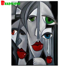 Алмазная 5D картина с зелеными глазами, красными губами, абстрактная сексуальная девушка, «сделай сам», полноразмерная круглая Алмазная вышивка, 3d картина стразы, 2024 - купить недорого