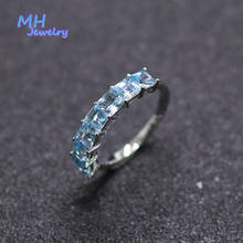 Однотонные кольца MH с натуральным голубым топазом, кольца из 100% настоящего серебра 925 пробы для женщин, свадебные ювелирные изделия 2024 - купить недорого
