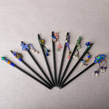 Vintage Flower hair Sticks,Ethnic Cloisonne blue hairpin, simple Sandalwood hairpin for women's Jewelry 2020 NEW 2024 - buy cheap