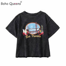 Boho rainhas mulheres imprimir manga curta recortada camiseta das senhoras topos de algodão boêmio camiseta feminina 2024 - compre barato