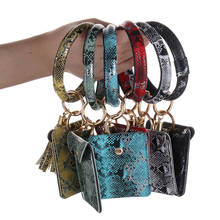 Mulheres pulseira estilo id titular do cartão carteiras wristlet chaveiro titular do cartão pulseira anel chave borla pele de cobra couro moeda bolsa 2024 - compre barato