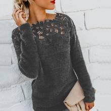 Sexy Black Lace Women Hollow Sweaters Long Sleeve Pullover Sweater Ladies O Neck Hollow Out Knitwear All-Matching Autumn Top 2024 - buy cheap