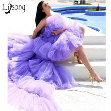 2021 Couture Lavender Tulle High Low Prom Dresses With Detachable Train 2 Pieces Ruffles Tiered Prom Gowns Birthday Dress 2024 - buy cheap