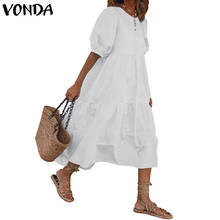 VONDA Summer Maxi Long Dress Plus Size Solid Color Lantern Sleeve Dresses Casual Party Sundress Loose Beach Vestidos Femme Robe 2024 - buy cheap