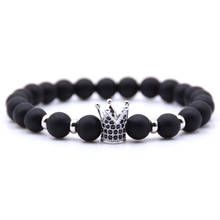 HYHONEY 2018 Jewelry Natural Stone beads Bracelet for women Micro Pave Zirconia CZ Crown Charms Bracelet men Gifts 2024 - buy cheap