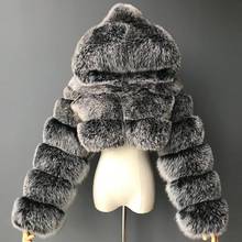 Abrigo corto de piel sintética para mujer, chaqueta cálida con capucha y cremallera, mullida, a la moda, para invierno 2024 - compra barato