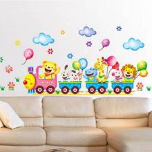Cute cartoon animal train children's room kindergarten decorative wall stickers PVC background wall stickers Home Decoration 2024 - buy cheap