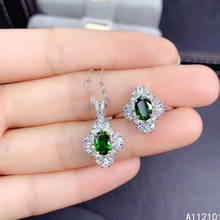 KJJEAXCMY fine jewelry 925 sterling silver inlaid natural diopside Women's popular Chinese style flower ring pendant set support 2024 - buy cheap