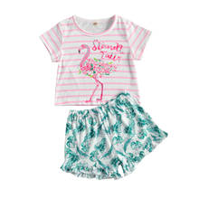 Kids Baby Girls 2-piece Summer Outfit Short Sleeve Striped Cartoon Animal Print T-shirts Shorts Casual Set Stylish Loungewear 2024 - buy cheap