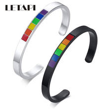 LETAPI New Fashion Black Silver Color Stainless Steel Cuff Rainbow Bracelet for Women Men LGBT Pride Bangle Wholesale 2024 - buy cheap