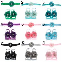 Fashion Baby Girls Net Yarn Flower Headband Hair Accessories and Pearl Sandal Shoes Set Newborn Foot Decoration Birthday Gifts 2024 - buy cheap
