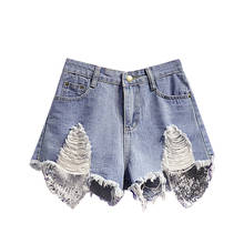 Summer Women Plus size 5XL Denim Shorts High waist Hole Tassel Jeans Shorts Female Fashion Sequins Street style Short Jeans 2024 - buy cheap