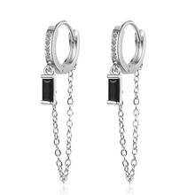 New Fashion Gold Silver Color Long Link Chain Tassel Earrings for Women Trendy Simple Black Zircon Drop Earring Party Jewelry 2024 - buy cheap
