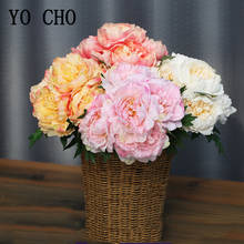 YO CHO-ramo de flores artificiales de peonías grandes, 5 cabezas, peonías de seda falsas para boda, hogar, Hotel, fiesta, decoración de jardín, flores de imitación 2024 - compra barato