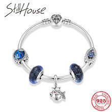 Blue Murano Bead Fashion 925 Sterling Silver Bracelets Bangles for Women Kissing fish pendants charms Bracelet fashion Jewelry 2024 - buy cheap