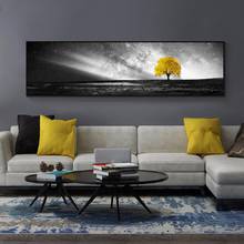 Impresiones en lienzo de árbol amarillo largo nórdico, carteles de escena en blanco y negro, arte de pared, paisaje, pinturas en lienzo para decoración del hogar y sala de estar 2024 - compra barato