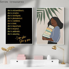 Black Woman Painting Decorative Picture Excellence Golden Quotes Canvas Poster Wall Art Print African  Home Living Room Decor 2024 - buy cheap